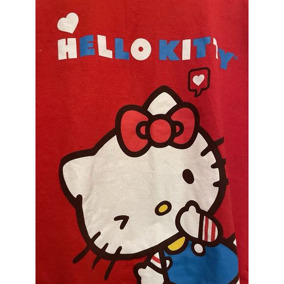 Sanrio Hello Kitty Crew Neck Short Sleeve T-shirt Size Large Red Graphic Cotton - Picture 3 of 4
